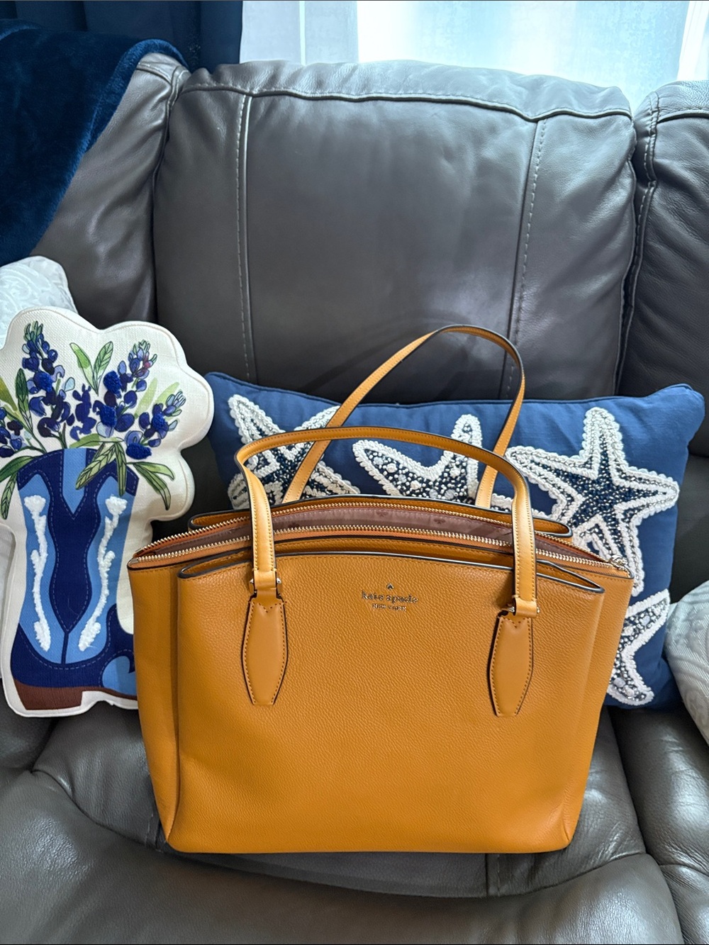 kate spade mustard yellow leather tote